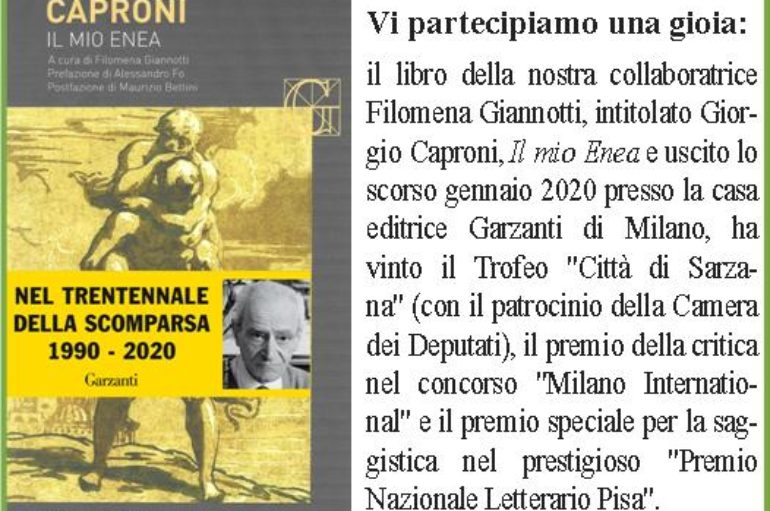 Libri: “CAPRONI Il mio Enea” di Filomena Giannotti